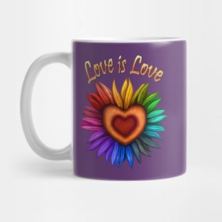 Pride LGBT+ Sunflower Heart Love is Love Mug